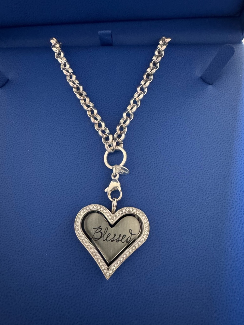 Origami Owl Silver Heart Pendant Necklace with Clear Crystals